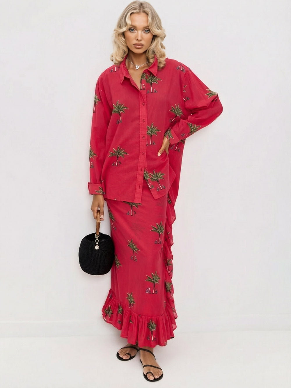 Casual Printed Wrap-Style Tie-Front Skirt
