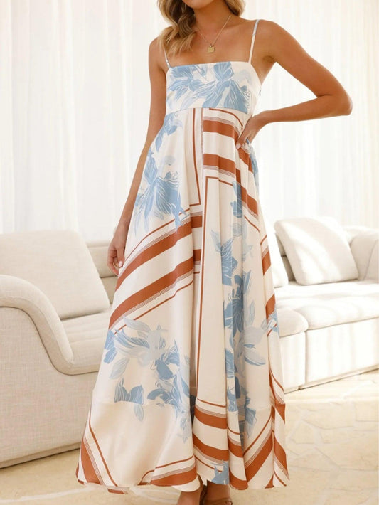 Contrast Floral Print Maxi Dress
