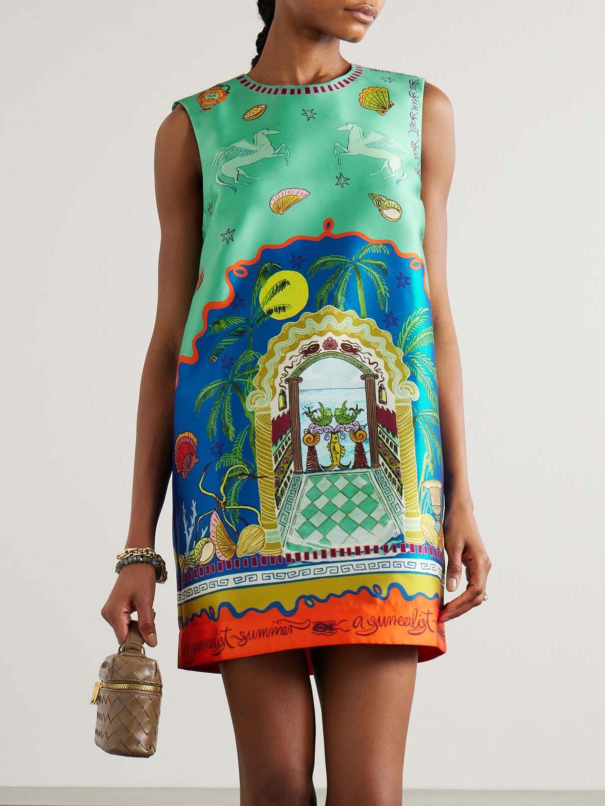 Modern Unique Summer Print Mini Dress Green