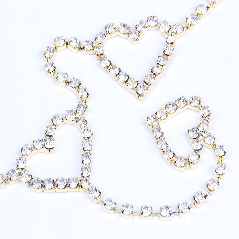 Rhinestone Heart-Shaped Waist Chain Body Cha Bridal Accessories Sexy Model Rhinestone Love Belt Ornament Accessories