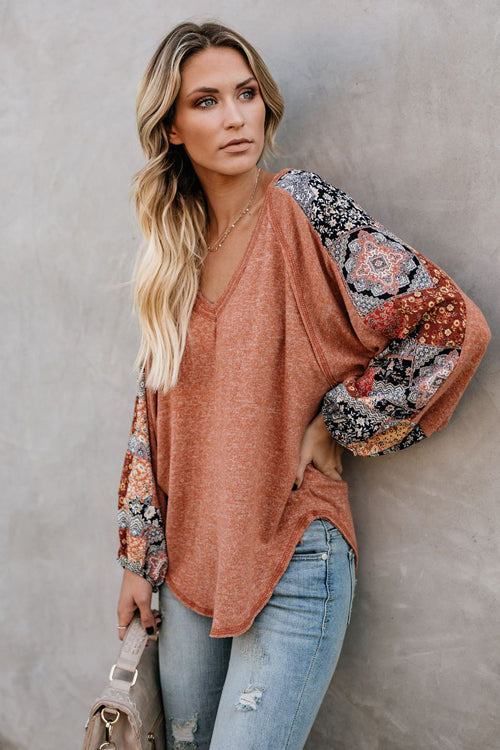 Hidden Garden Boho Chiffon Sleeve Blouse Orange