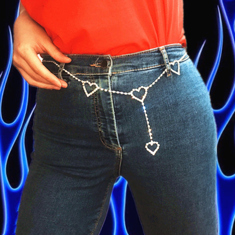 Rhinestone Heart-Shaped Waist Chain Body Cha Bridal Accessories Sexy Model Rhinestone Love Belt Ornament Accessories