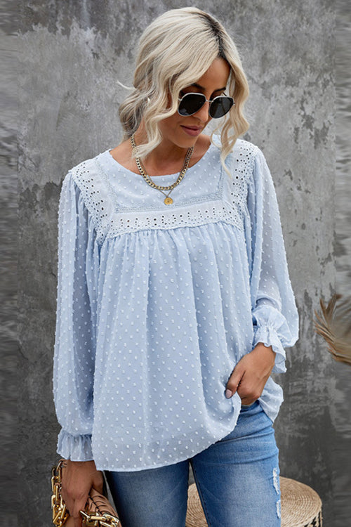 Always Amazing Swiss Dot Lace Top - 6 Colors Blue