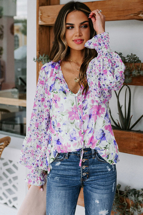 Desert Days Sheer Floral Print Top Purple