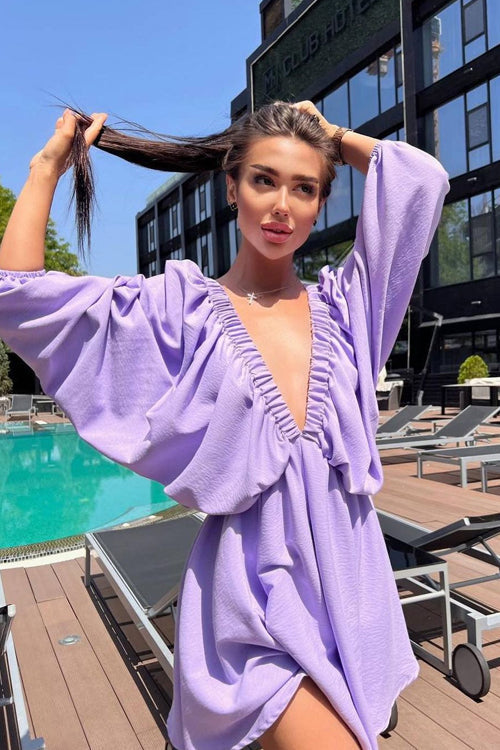 Feeling So Sweet V-neck Long Sleeve Mini Dress - 7 Colors Purple
