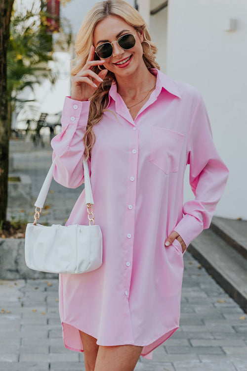 Stay Sunny Long Sleeve Shirt Mini Dress - 4 Colors Pink