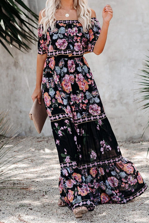 Lost In The Moment Boho Print Maxi Dress - 4 Colors Black-Purple