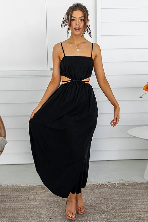 Always Enchanting Spaghetti Cutout Maxi Dress - 3 Colors Black