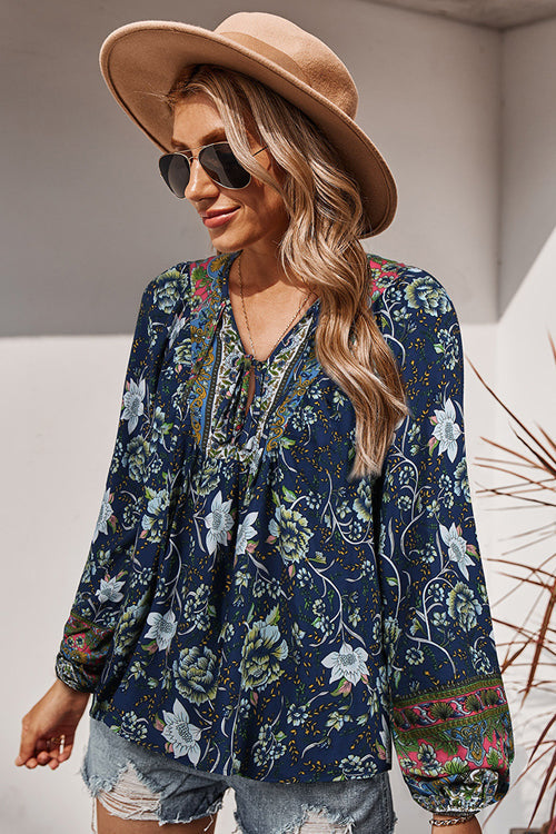 Flourishing Dreams Boho Printed Top - 5 Colors Navy