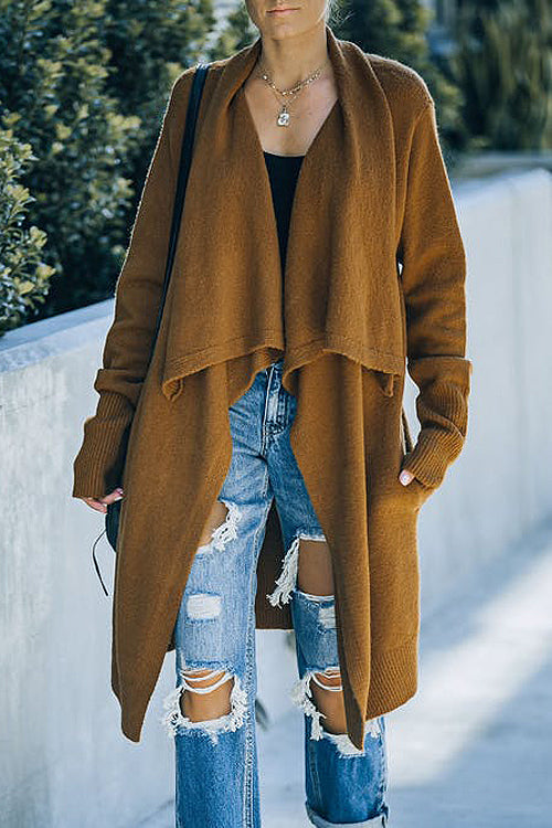 Starting Now Long Sleeve Cape Cardigan - 7 Colors Brown