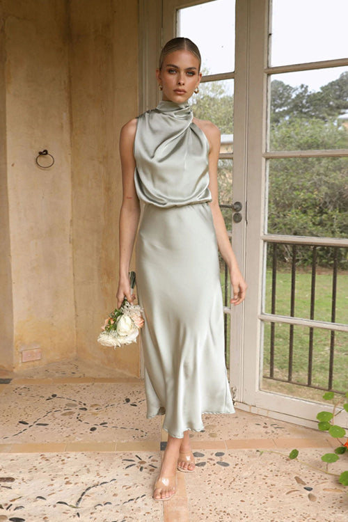 Celebrated Vibe One Shoulder Sleeveless Midi Dress - 5 Colors Light Green