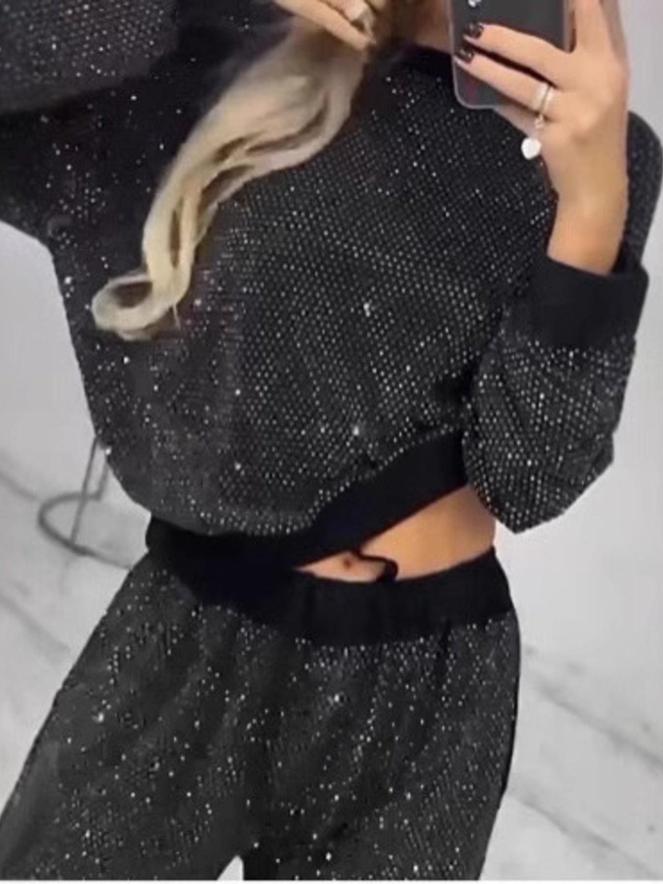 Full Size Sequin Round Neck Top and Pants Set Plus Size