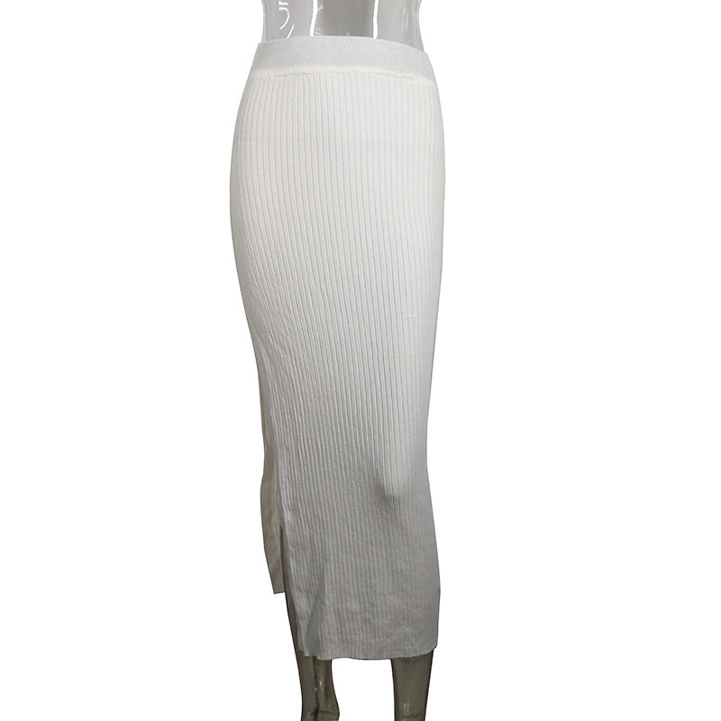 Summer Knitted Internet Celebrity Split Skirt Women Skirt White