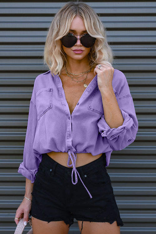 My Everyday Best Denim Cropped Long Sleeve Top - 4 Colors Purple