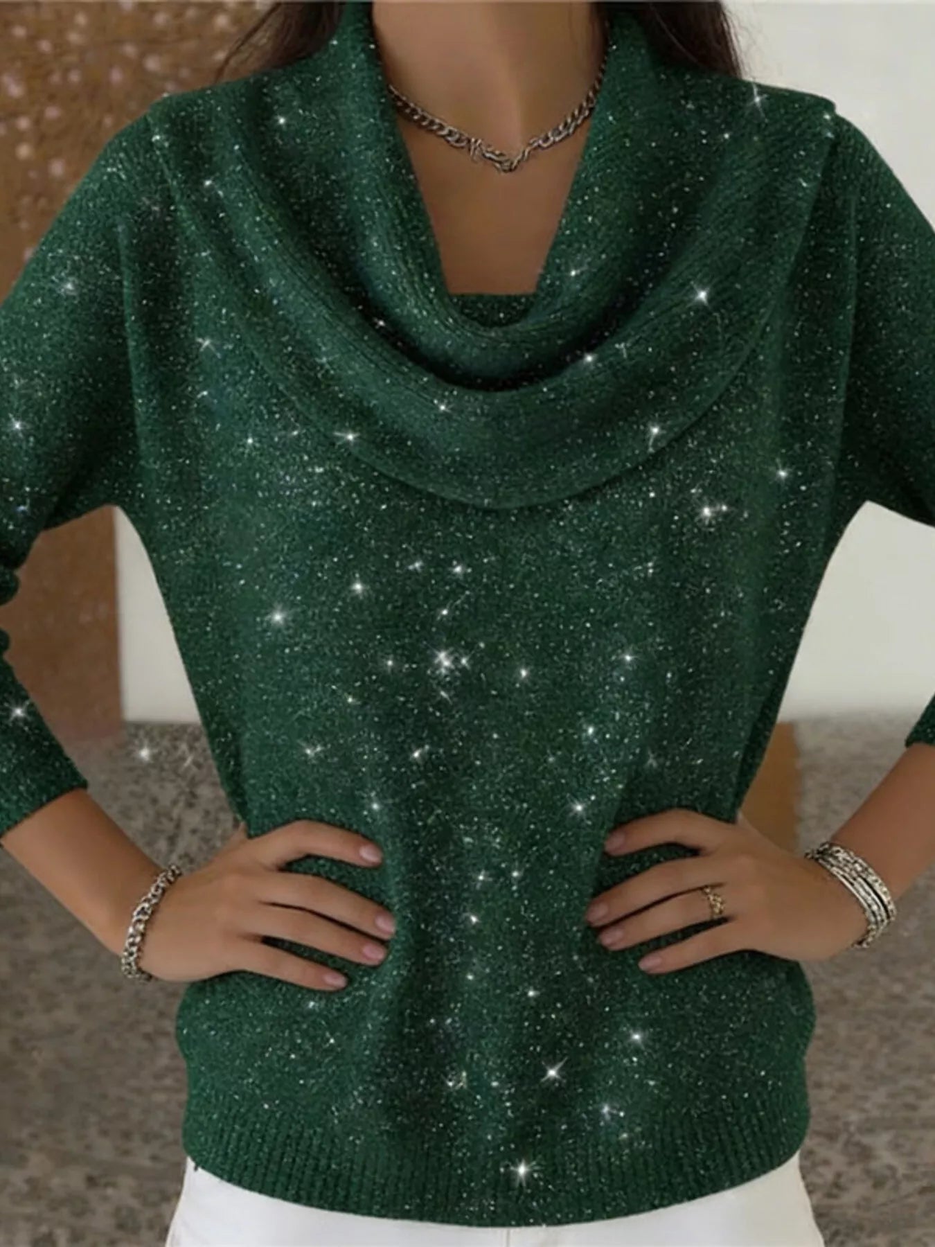 Full Size Solid Color Cowl Neck Sweater Plus Size