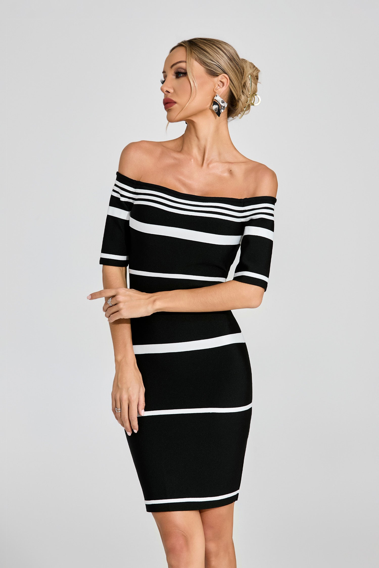 Monochrome Stripe Elegance Dress