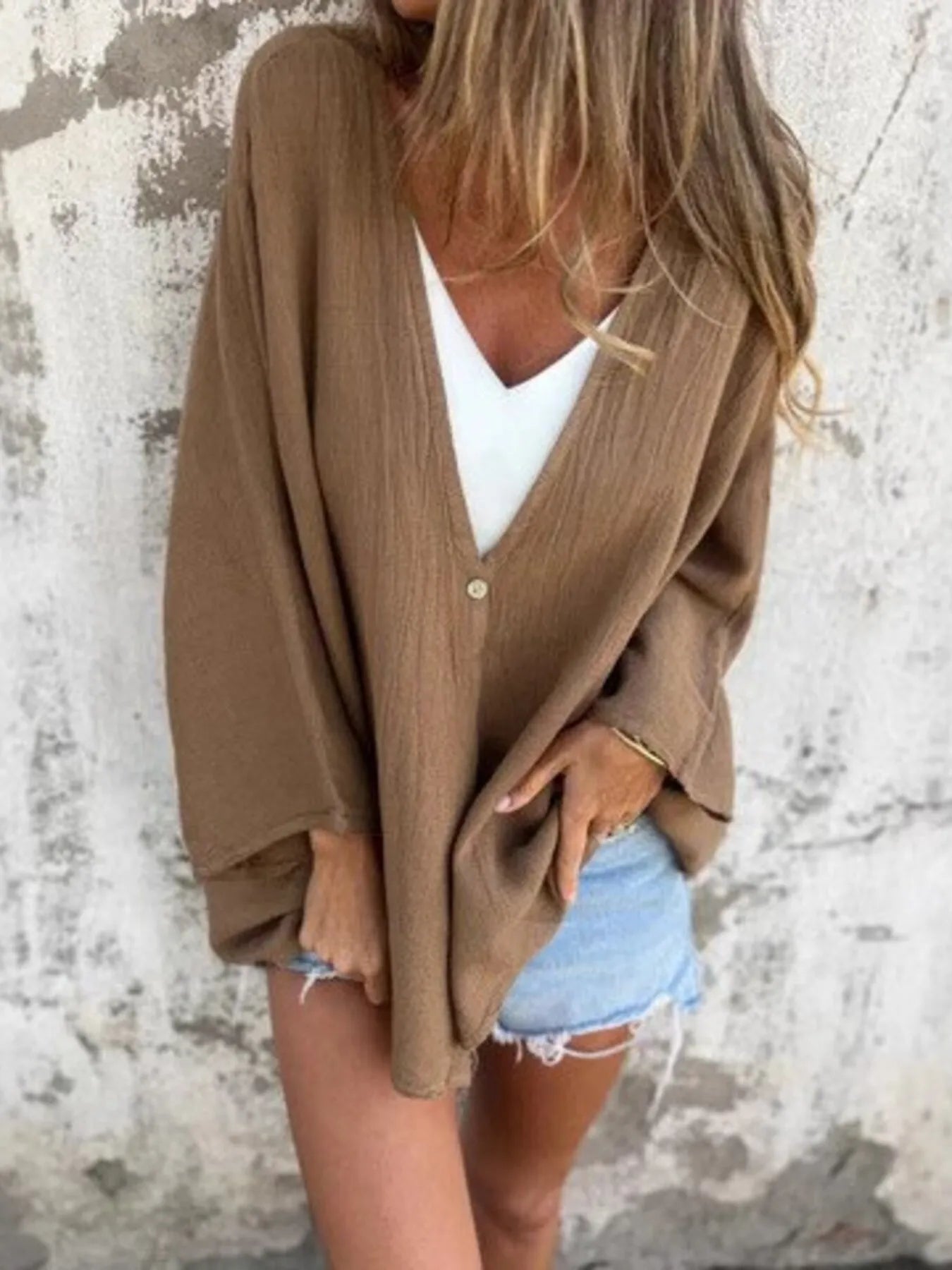 Full Size Oversized Button-Up Cardigan Plus Size