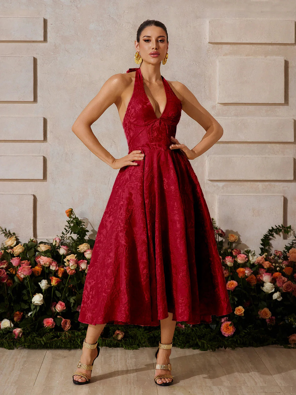 Rosalie Red Halter Midi Dress
