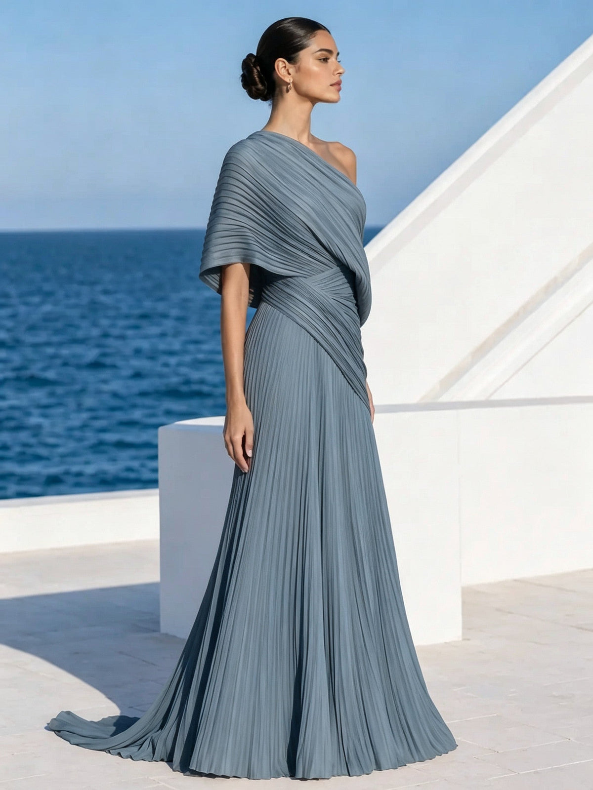 Vibrant Orange One-Shoulder Pleated Maxi Dress – Grecian Gown