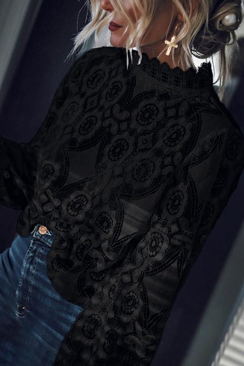 Perfect Petals White Lace See-Through Top Black
