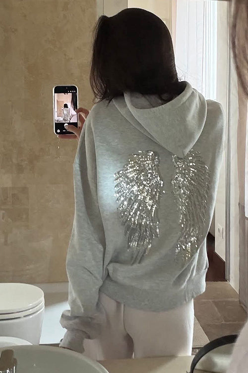 Casual Energy Sequin Wing Graphic Relaxed Hoodie