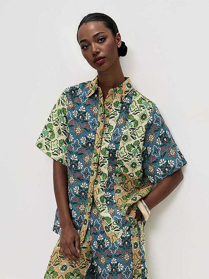 Retro Art Print Short-Sleeve Shirt Multi Top