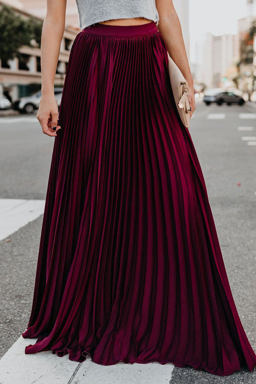 City View Pleated Maxi Skirt - 6 Colors Wine