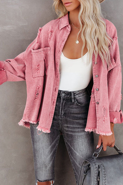 Keep It Cool Denim Pocket Long Sleeve Shacket - 5 Colors Pink