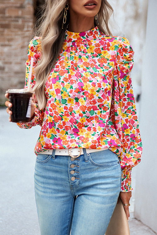 Certain Love Print Statement Sleeve Smocked Top - 5 Colors Orange