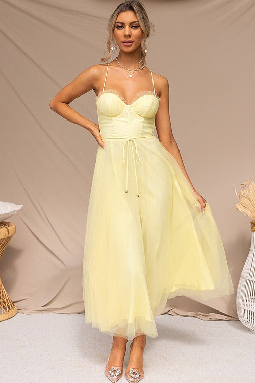 Rare Beauty Tulle Backless Midi Dress - 8 Colors Yellow