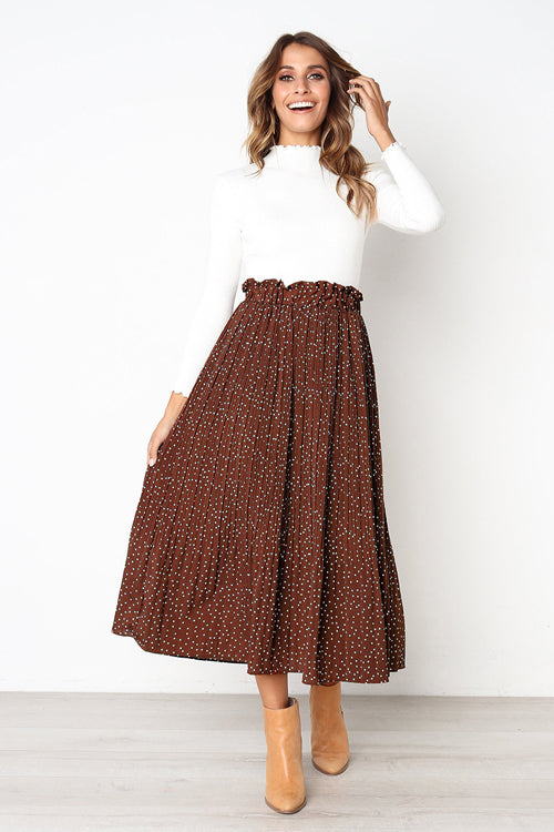 Keep Loving Pleated Print Pocket Maxi Skirt - 7 Colors Coffee
