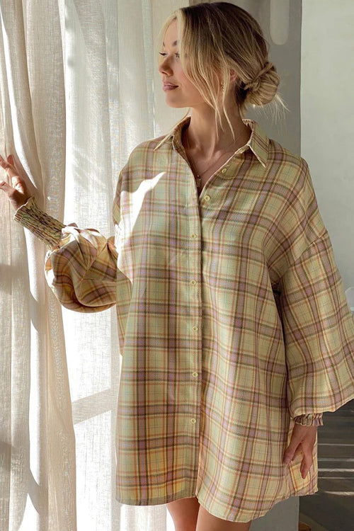 We're Better Together Plaid Long Sleeve Mini Dress - 5 Colors Yellow
