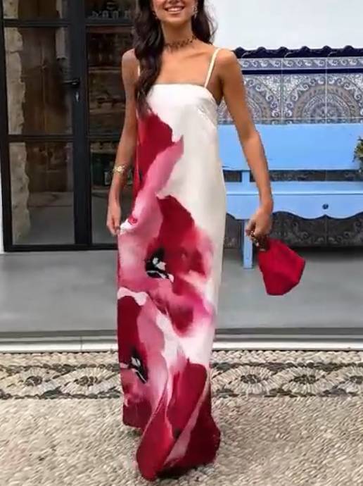Floral Print Suspender Dress Printed