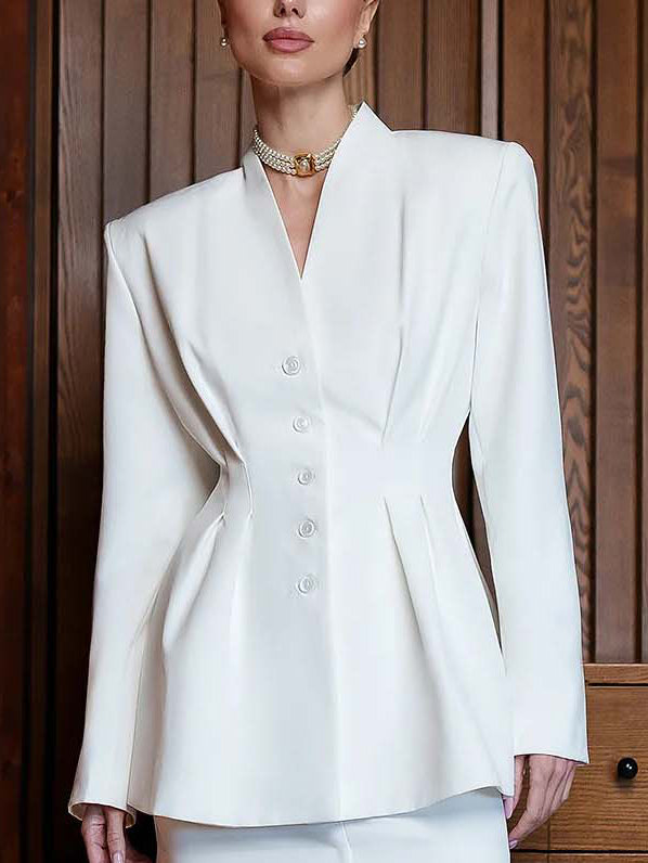 Elegant Sculptural Blazer And Skirt Two-Piece Set White Suit