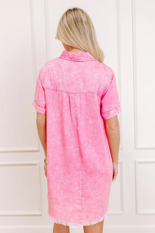 Festival Feelin' Light Wash Short Sleeve Denim Dress - 4 Colors