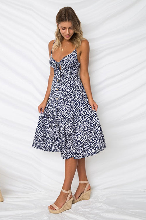 Bowknot Fit&Flare Midi Dress - 8 Colors Blue-print