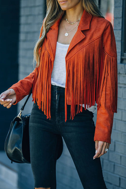 At Your Best Tassel Fringe Faux Suede Shacket - 7 Colors Brick Red