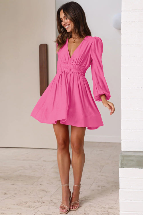 On The Chase V-Neck Long Sleeve Mini Dress - 6 Colors Pink