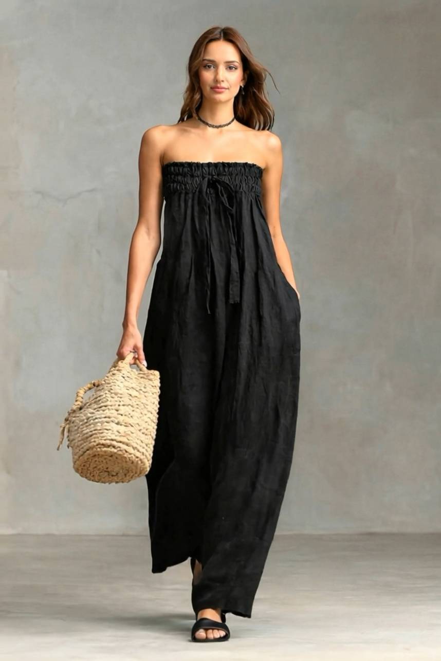 Pleated Design Strapless Jumpsuit