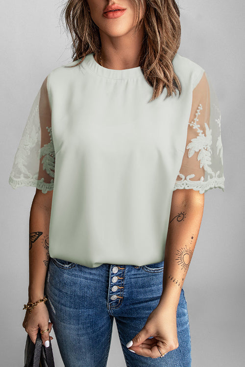 Try To Keep Up Lace Embroidered Short Sleeve Top - 4 Colors Mint Green