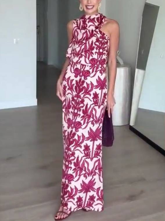 Two-Way Off-Shoulder Print Dress Printed