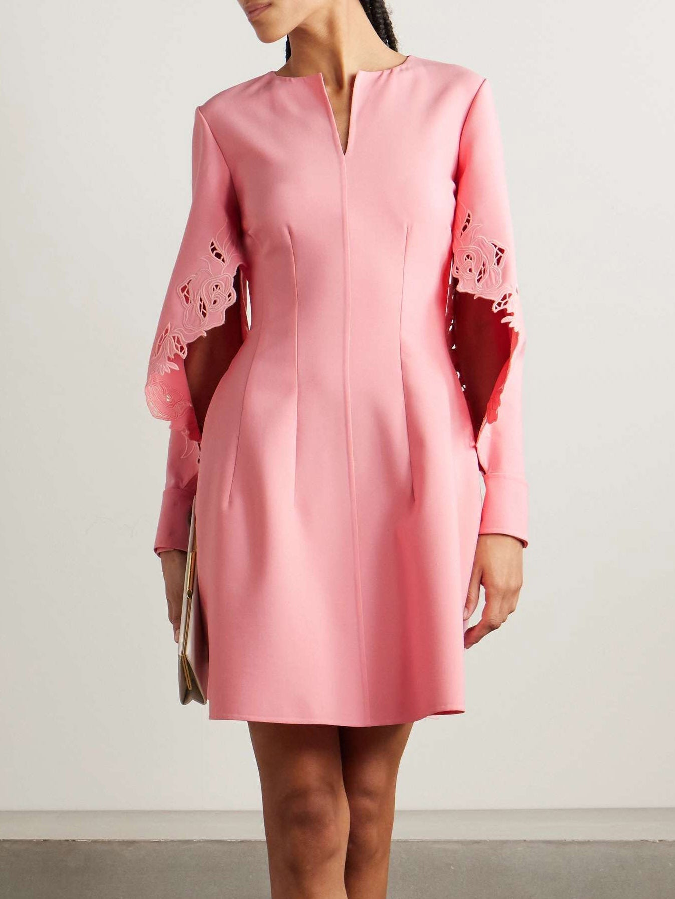 Elegant Rose Embroidery A-Line Mini Dress Pink