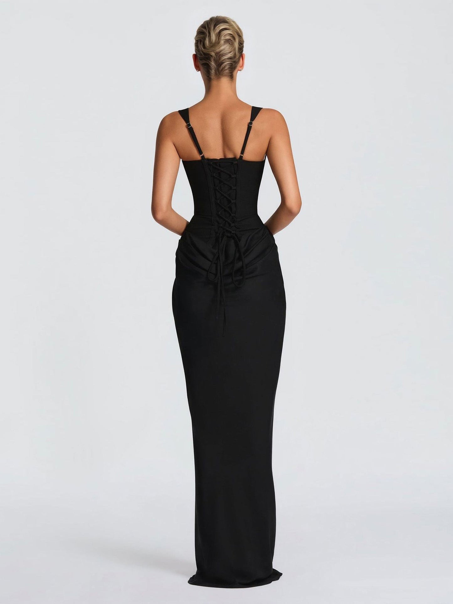 Elegant Square Neck Cinched Top & Ruched Waist Draped Maxi Dress