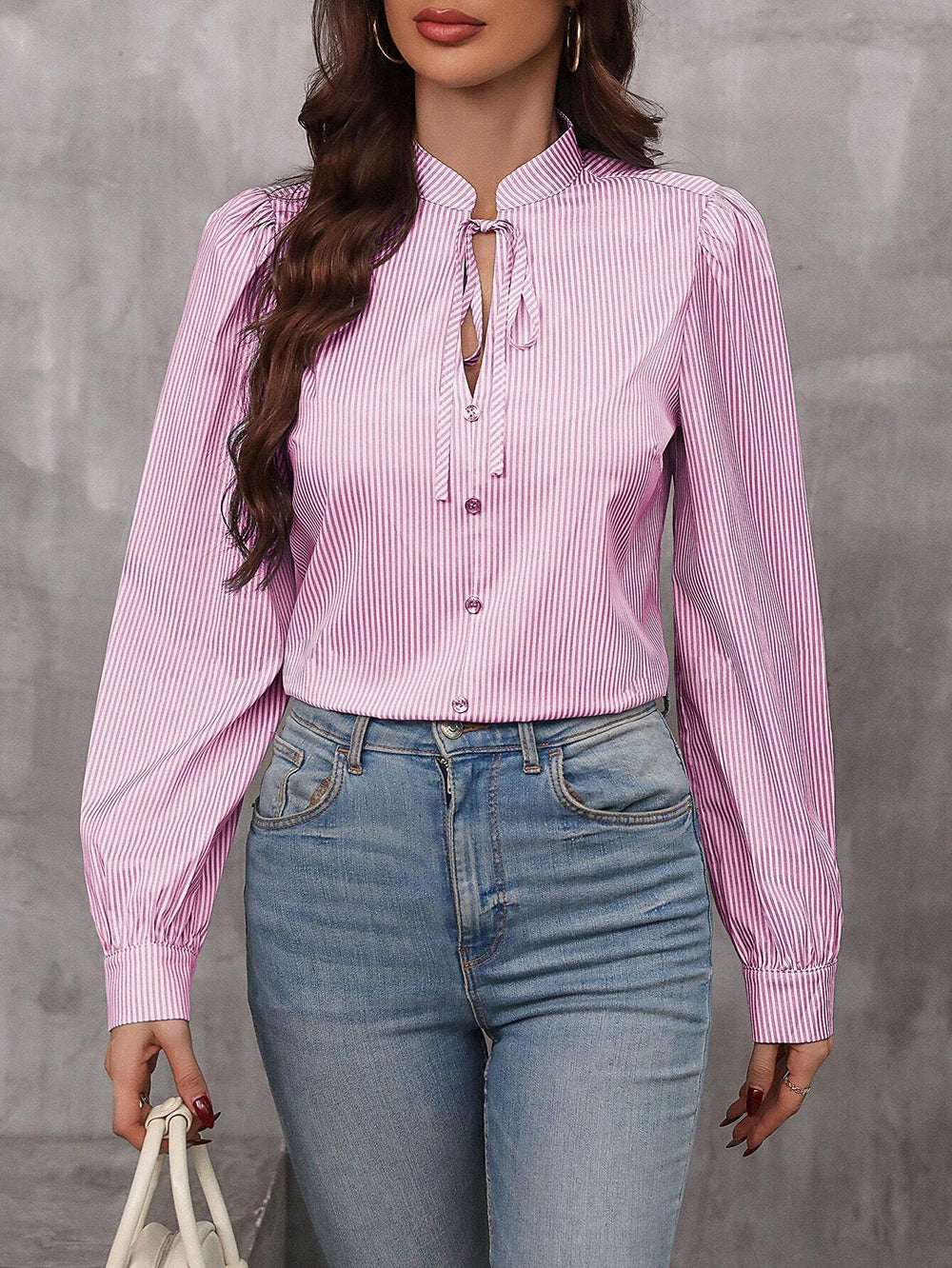 Ladies Chic Boos Babe Long Sleeve Office Striped Shirt