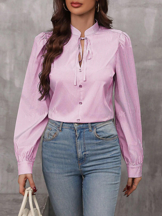 Ladies Chic Boos Babe Long Sleeve Office Striped Shirt