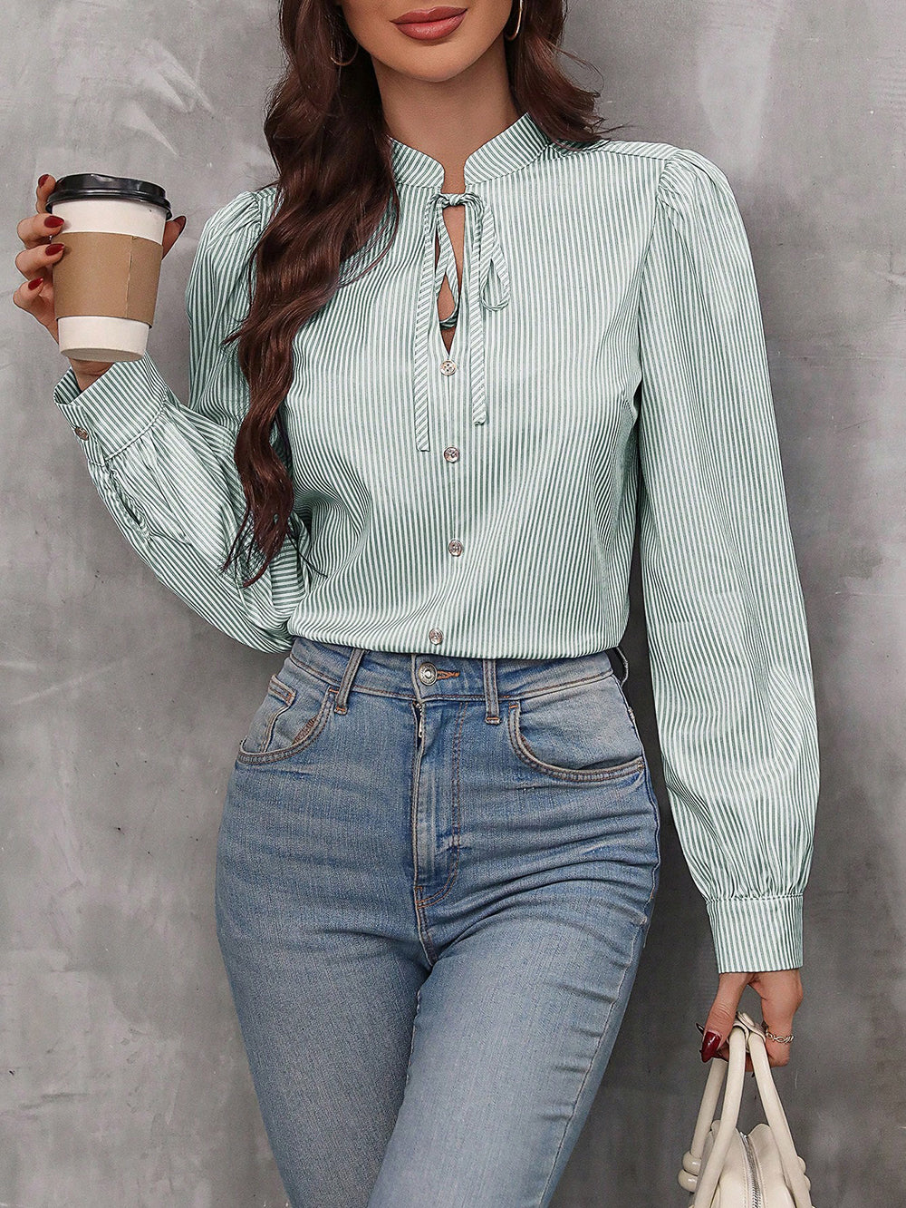 Ladies Chic Boos Babe Long Sleeve Office Striped Shirt
