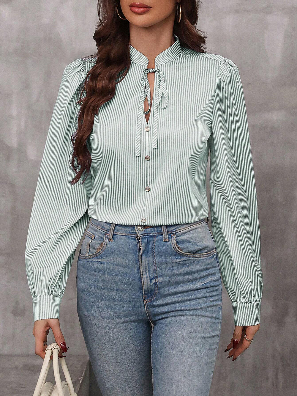 Ladies Chic Boos Babe Long Sleeve Office Striped Shirt