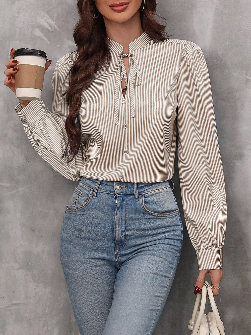 Ladies Chic Boos Babe Long Sleeve Office Striped Shirt