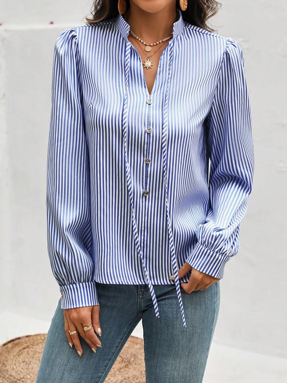 Ladies Chic Boos Babe Long Sleeve Office Striped Shirt