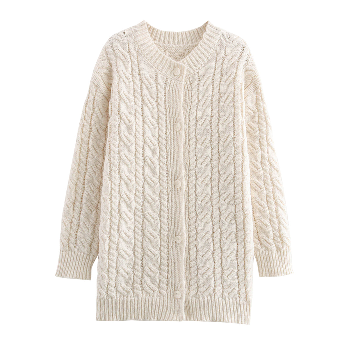 Women Thick Needle Twist Long Knitted Sweater Ivory